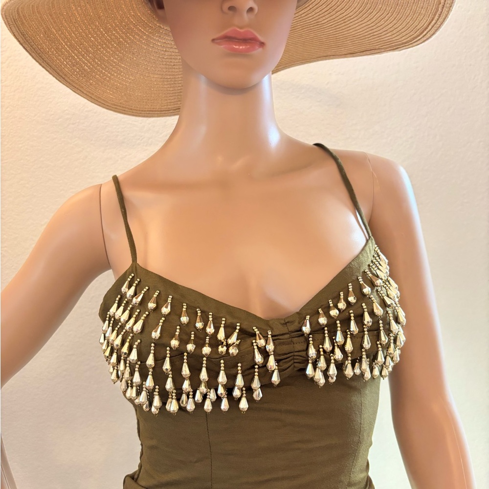 💥Rare💥Carlo Ferranti Green Embellished Women's Top 💥NWT Gold Bling embellish